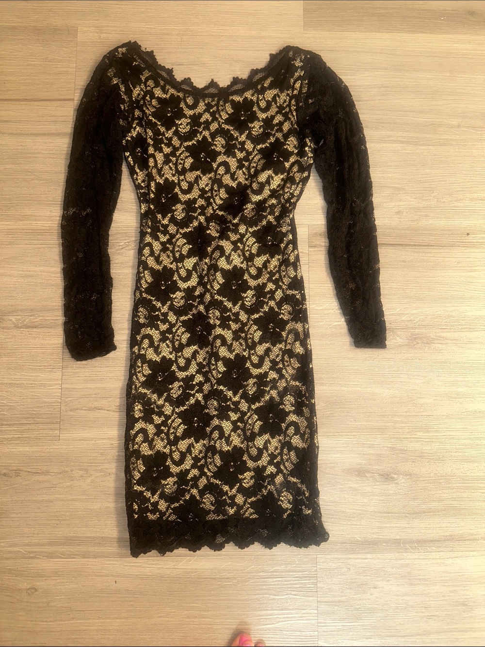 Arden B Black Lace Long Sleeve Dress with Gold Underlay